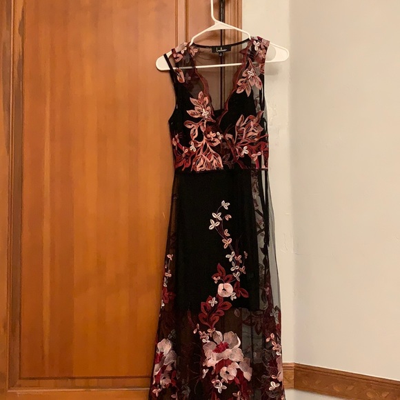 Lulus Work the Bloom Wine Red and Black Embroidered Maxi Dress - Picture 3 of 3